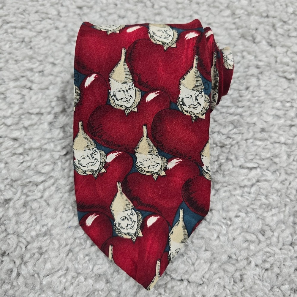 Wizard of Oz Tin Man Hearts Tie Mens Red Silk Vintage 1992 Movie